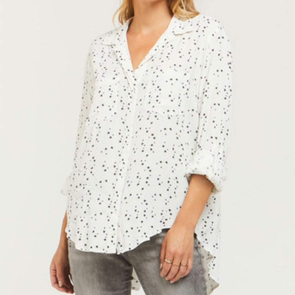 New Velvet Heart Button Down White with Stars Long Sleeve Top Blouse P4661